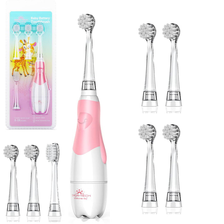 Dada-Tech Baby Electric Toothbrush with 7 Replacement Heads, pink