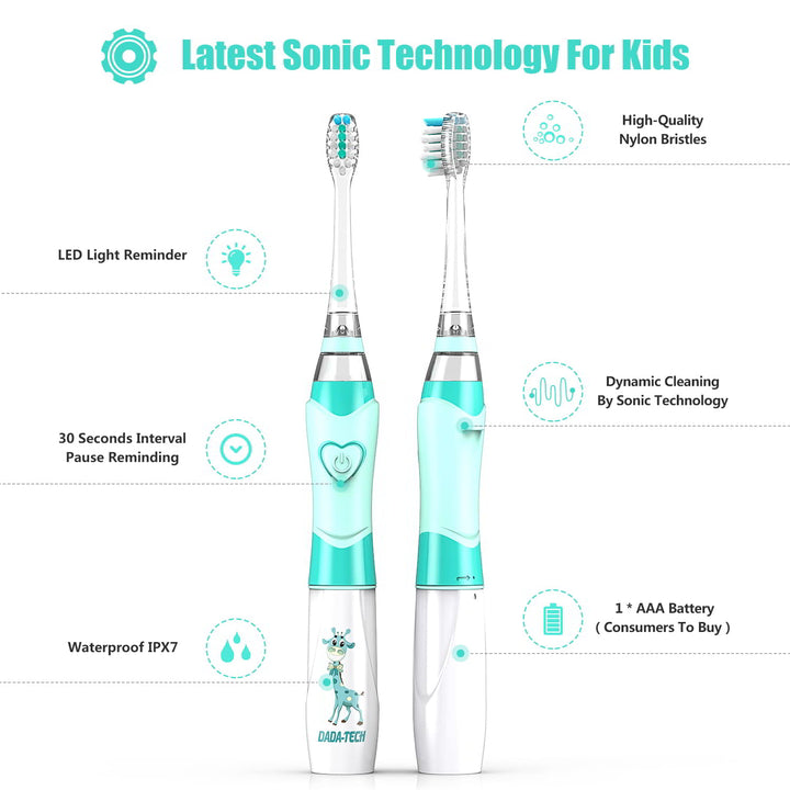 Product structure introduction of green kids electric toothbrush, using the latest sonic technology.