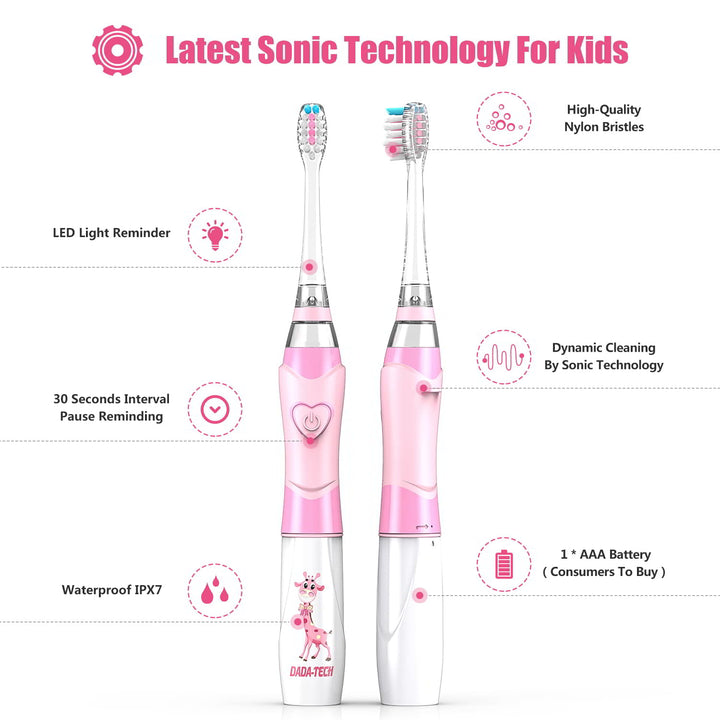Product structure introduction of pink kids electric toothbrush, using the latest sonic technology.