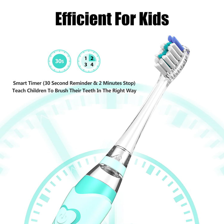 green kids sonic toothbrush with timer(30 second and 2 minutes pause)