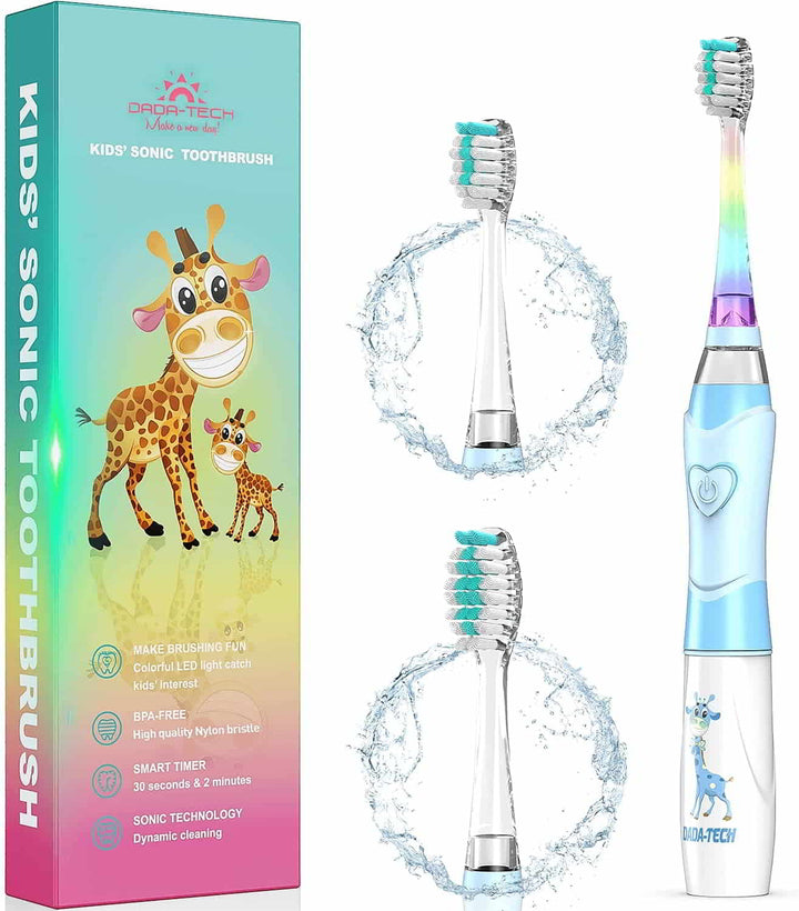 Dada-Tech Kids Electric Toothbrush with Colorful Led Light and Cute Giraffe Icon, blue electric toothbrush