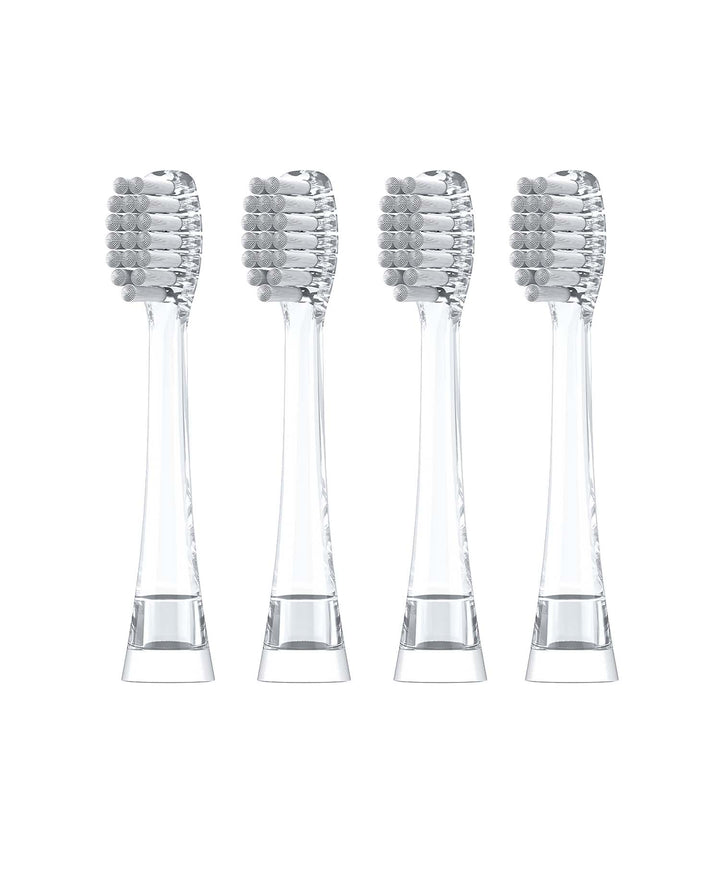 Four Kids Electric Toothbrush Replacement Heads, transparent handle and medium head.
