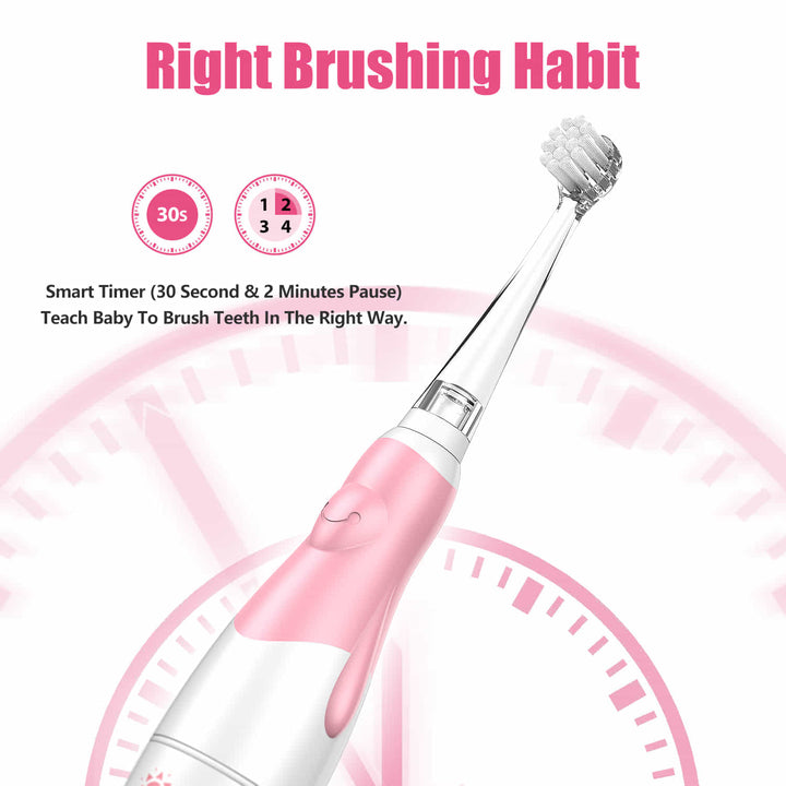 pink baby sonic toothbrush with timer(30 second and 2 minutes pause)